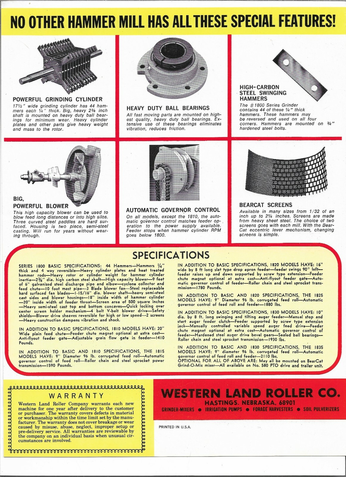 Original OEM Bearcat 1810 1815 1820 1825 1830 1835 Hammer Mills Sales Brochure