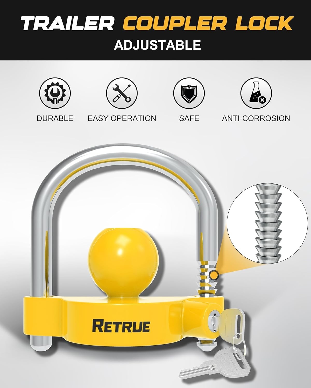 RETRUE Universal Coupler Lock Trailer Locks Ball Hitch Trailer Hitch Lock Adjust