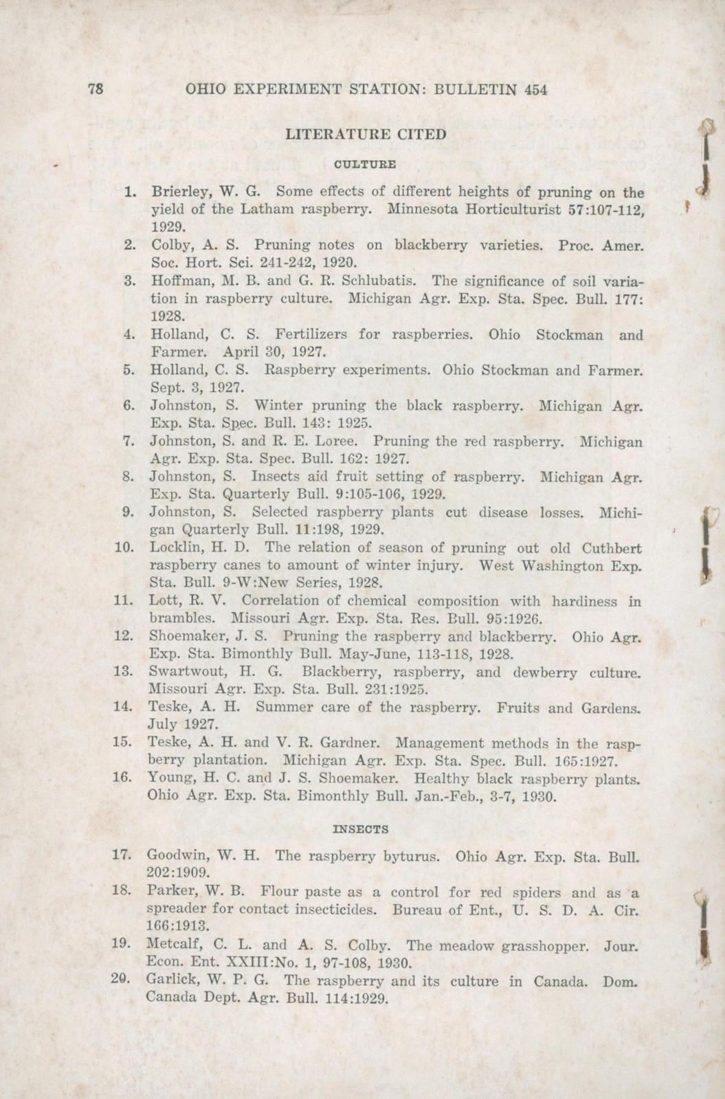 1930 Ohio Agricultural Experiment Station Bulletin 454 Raspberries Blackberries
