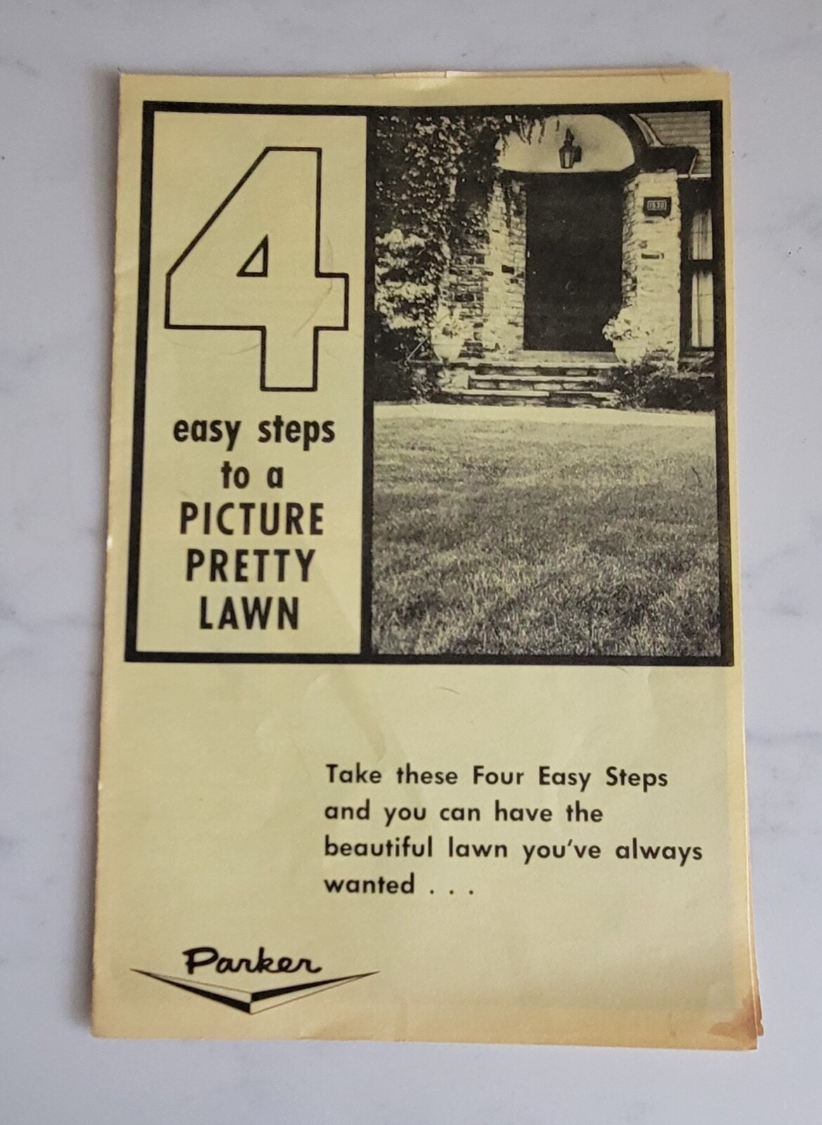 Vintage ~ 4 easy steps to a Picture Pretty Lawn ~ Parker Sweeper Co Pamphlet