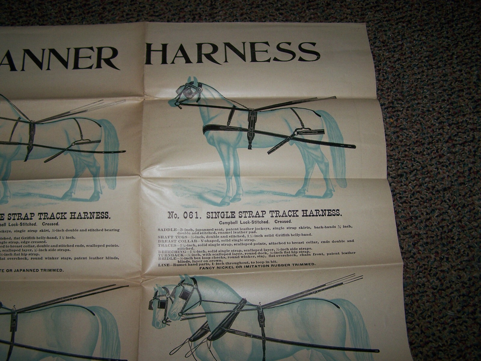 BANNER HARNESS Horse Farm Implement Sales POSTER Horse Drawn Implement Buggy WOW