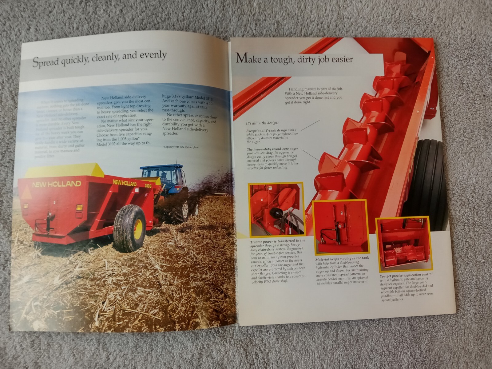 New Holland 3102 3106 3110 Side-Delivery Spreader Sales Brochures. Lot Of 7.