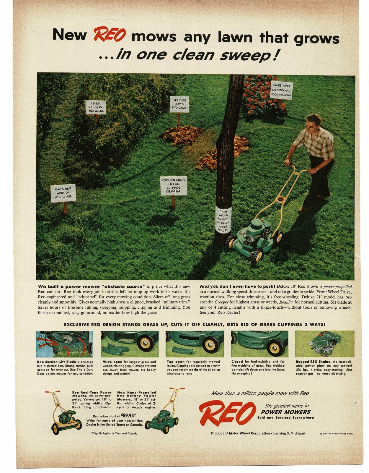 1956 REO Power Lawn Mower Print Ad