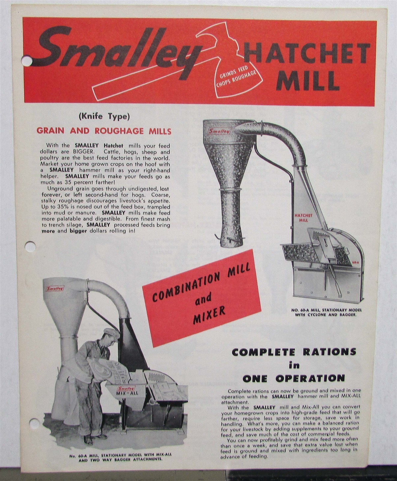 1950s Smalley Hatchet Mill Como Mill & Mixer Specs Agricultural Sales Folder