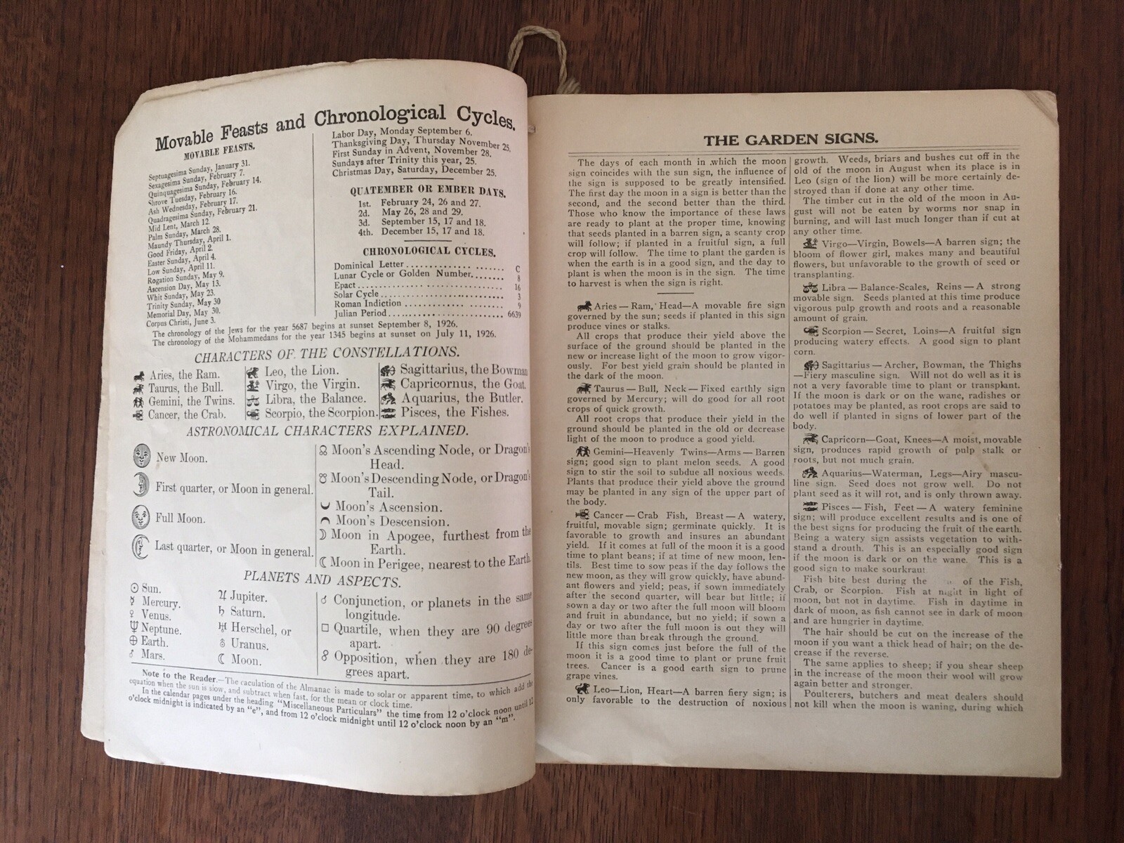 Vintage 1926 John Bear Baer&rsquo;s Agricultural Almanac Lancaster PA