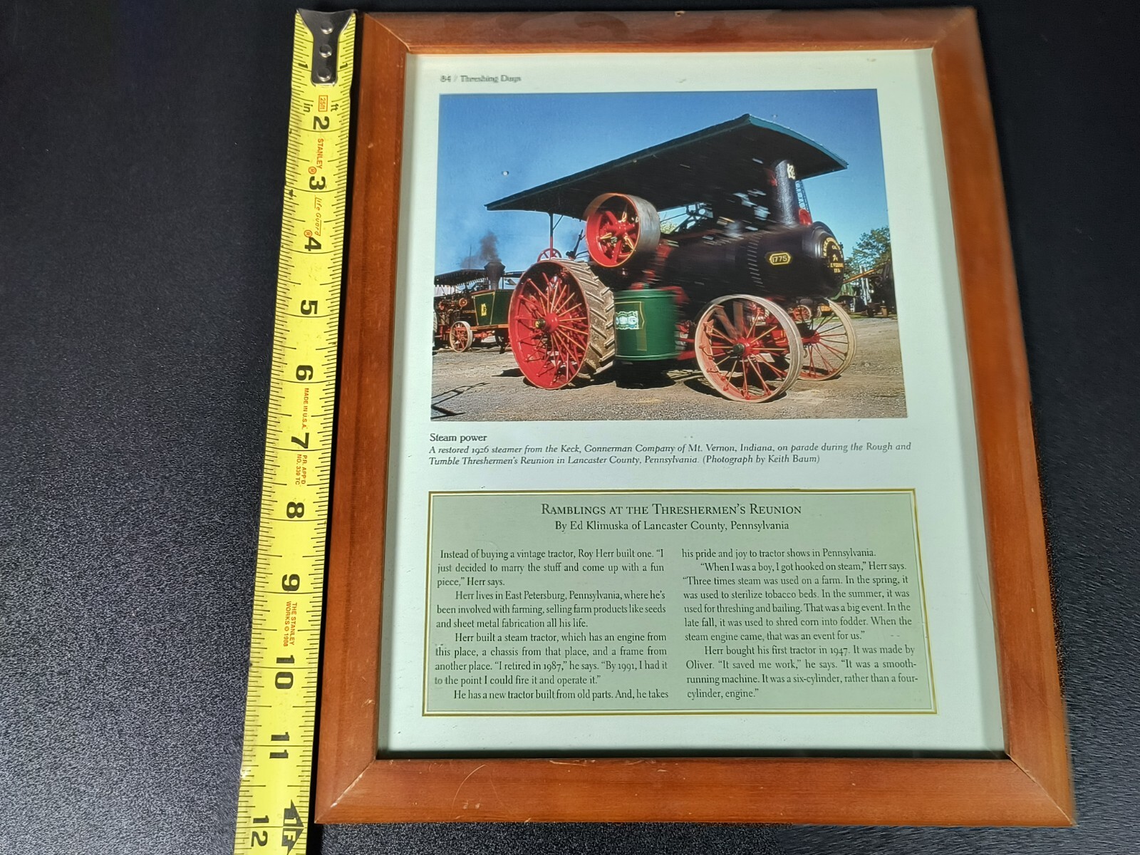 Antique 1926 Keck Steam Tractor Framed Picture 8 1/2 X 11