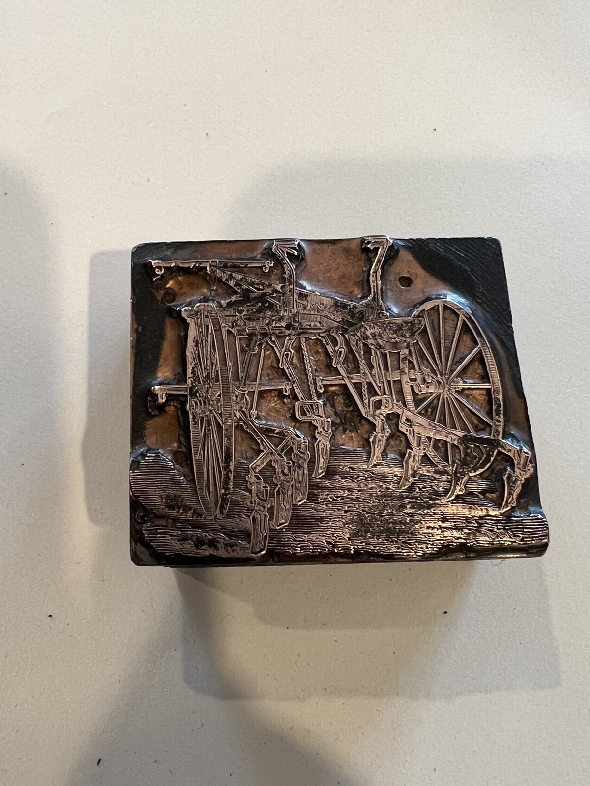 Antique Bateman Iron Age Print Block Split Pole Riding Cultivator