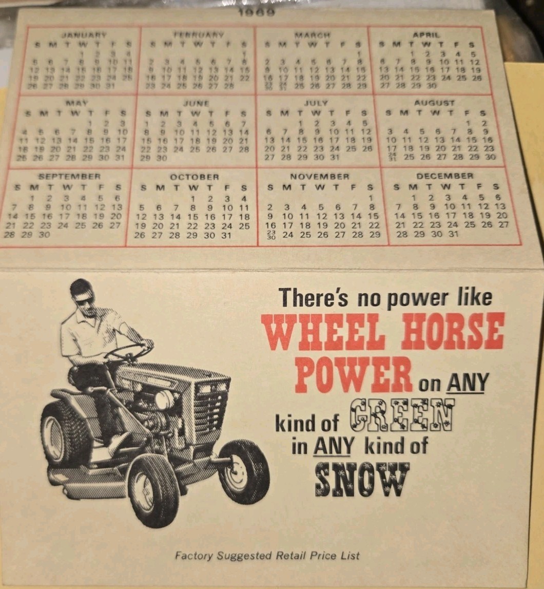 1969 WHEEL HORSE POWER FACTORY SUGGESTED PRICE LISTS AND ALMANAC RARE