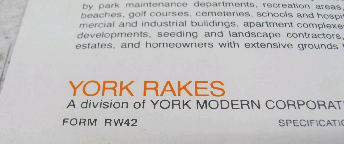 York Rake Model RW Sales Flyer – RW42