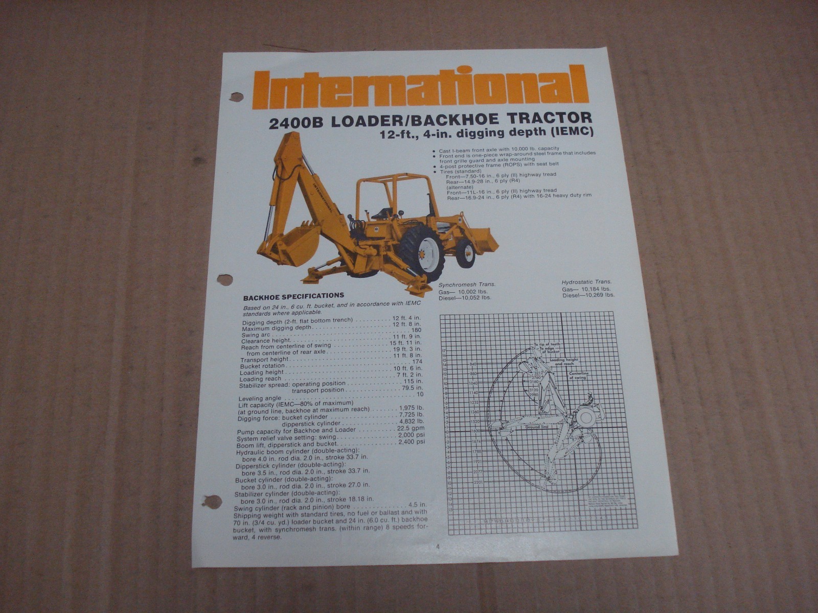 International 2400B Loader/Backhoe Tractor Specifications Brochure