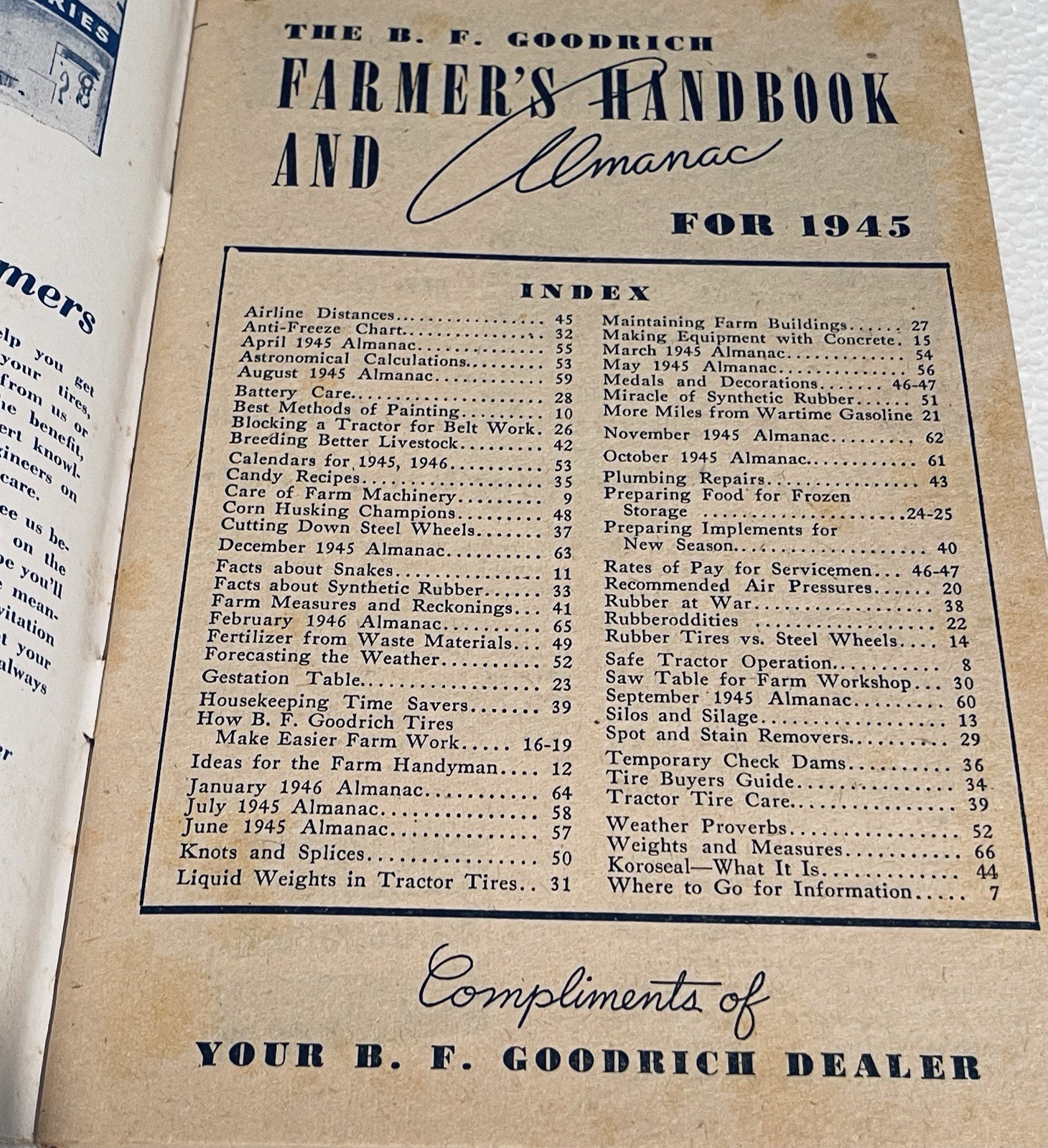 1945 B F Goodrich Farmer’s Handbook And Almanac Booklet