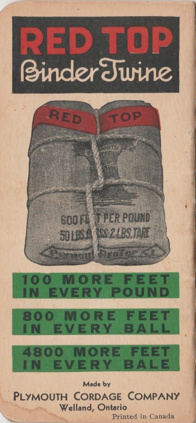 Plymouth Rope/Twine 1937-38 Calendar Booklet Plymouth Cordage Welland Ontario