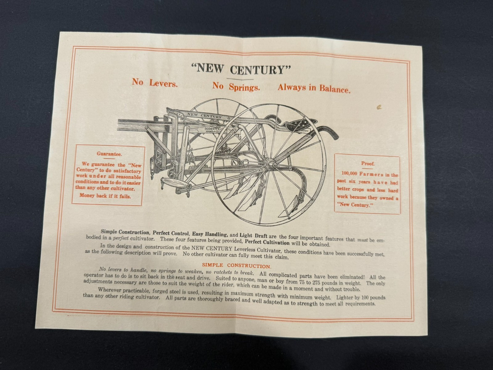 Vintage Roderick Lean Mfg -New Century- Cultivator Brochure