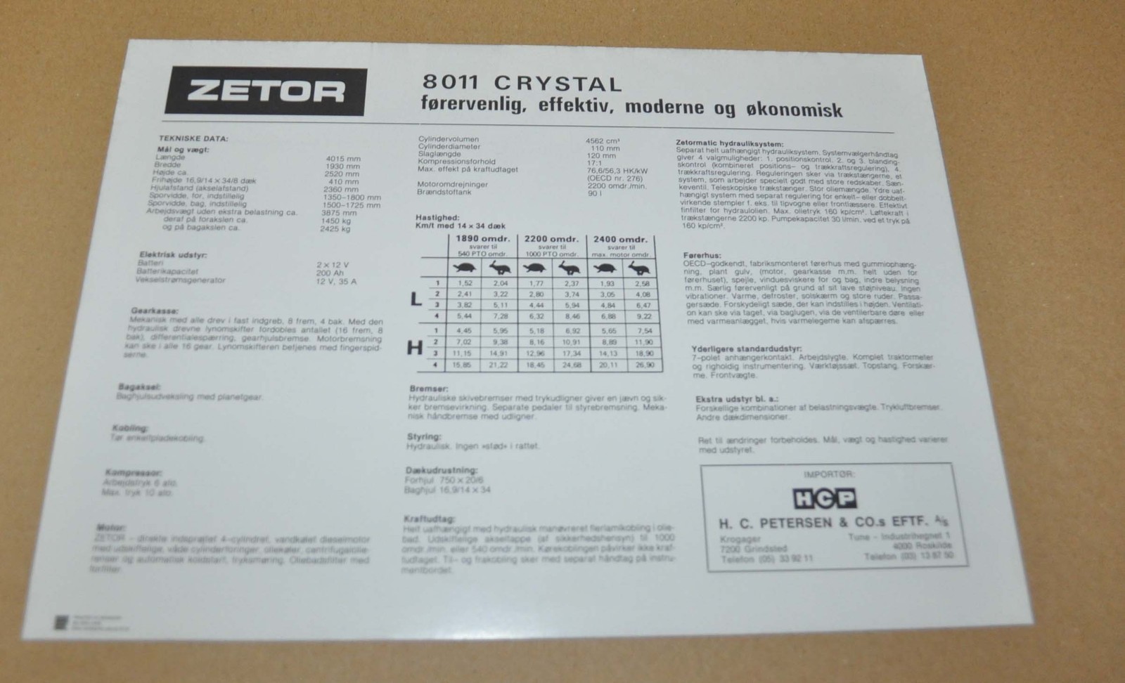 Zetor 8011 Crystal Tractor Specification Brochure Prospekt DK