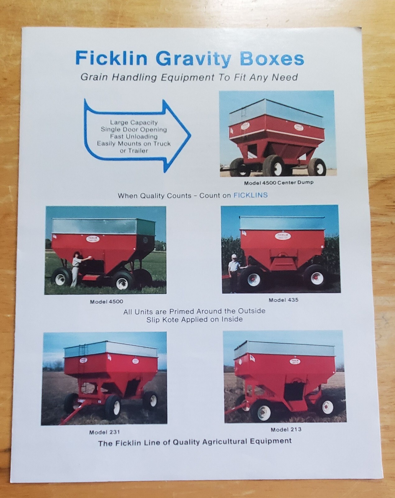 Ficklin Gravity Boxes Models 4500 435 231 213 Sales Brochure Pamphlet Specs