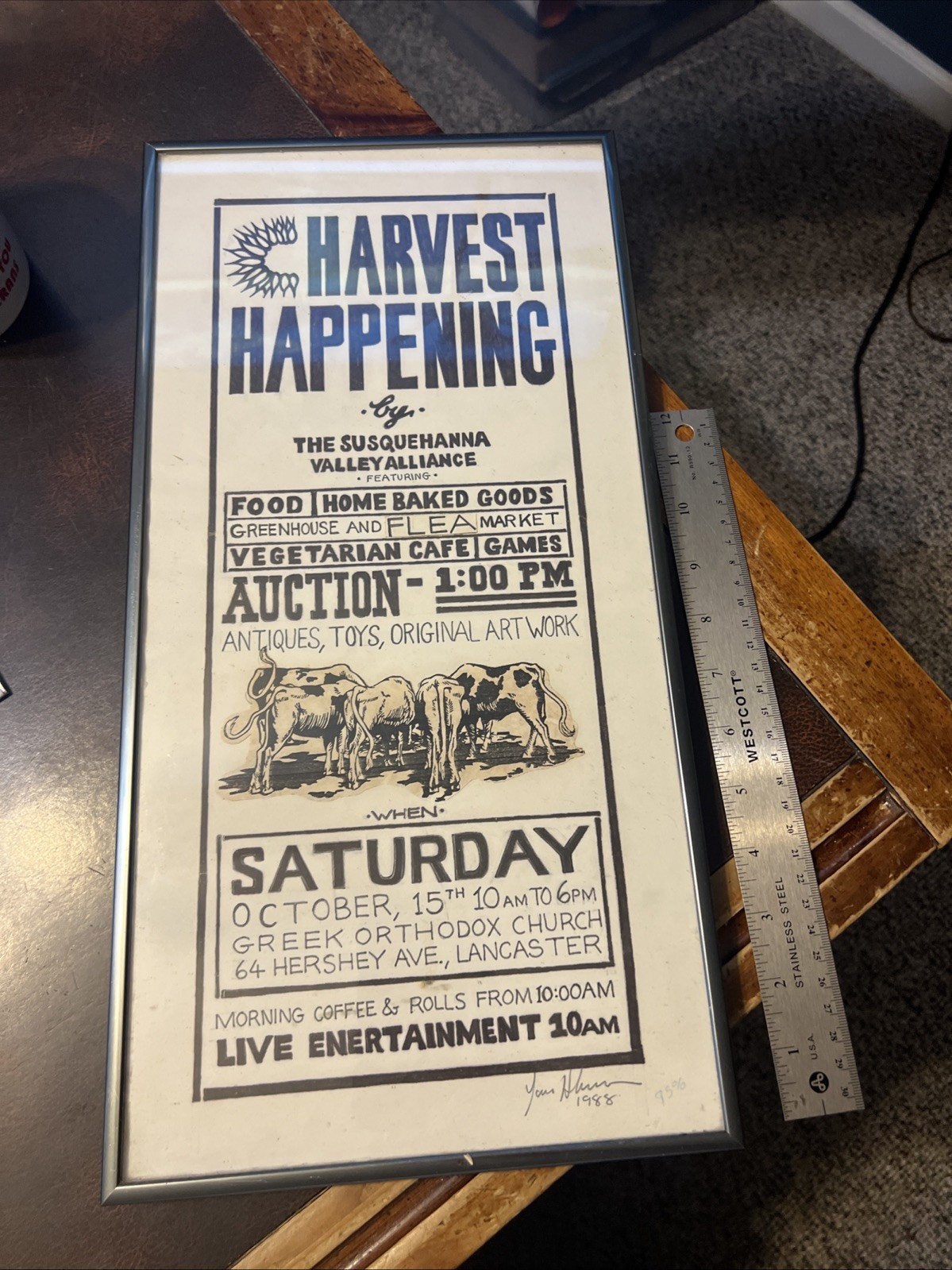 1988 Susquehanna Valley Harvest Happening Auction Festival Poster Proof Framed