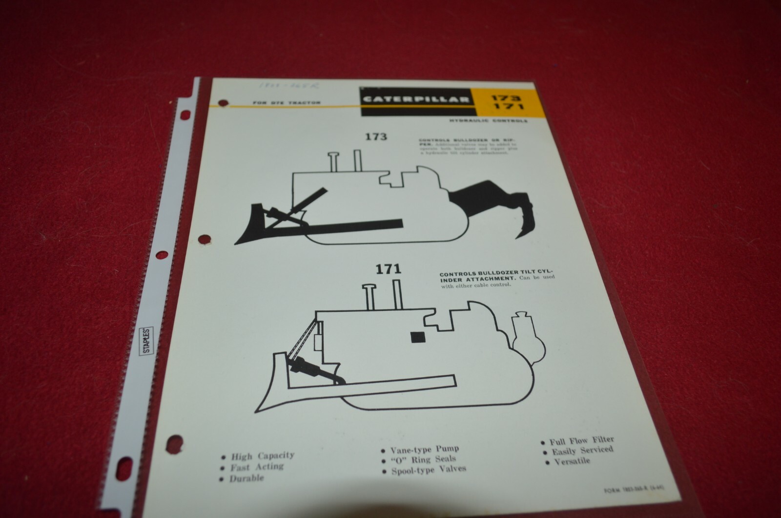 Caterpillar 173 171 Hydraulic Controls For 1964 Dealer&rsquo;s Brochure AMIL16