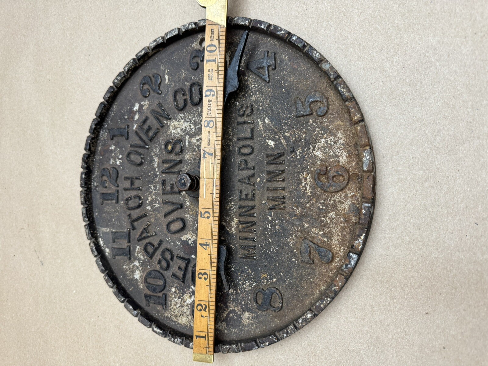 Antique Early Despatch Oven Clock Cast Iron Advertising Minneapolis Minnesota