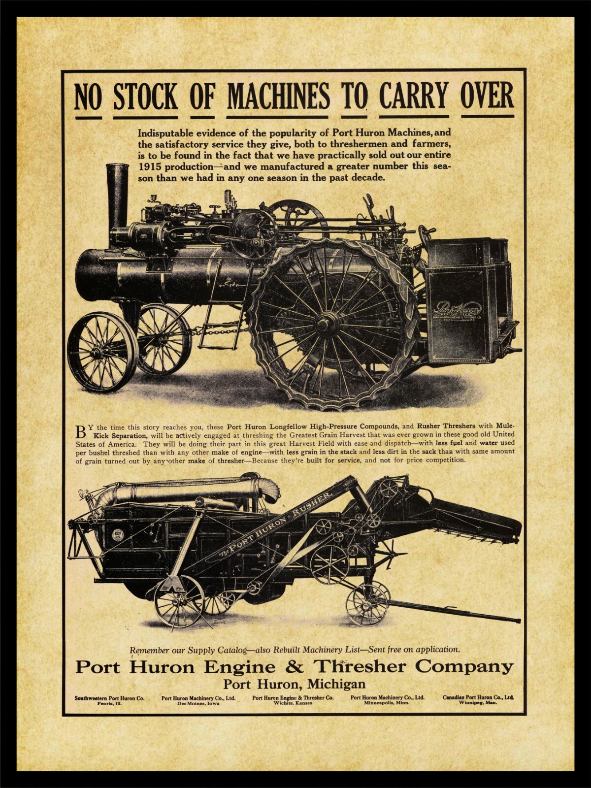 1915 Port Huron Traction Engine & Thresher NEW Metal Sign: Port Huron, Michigan