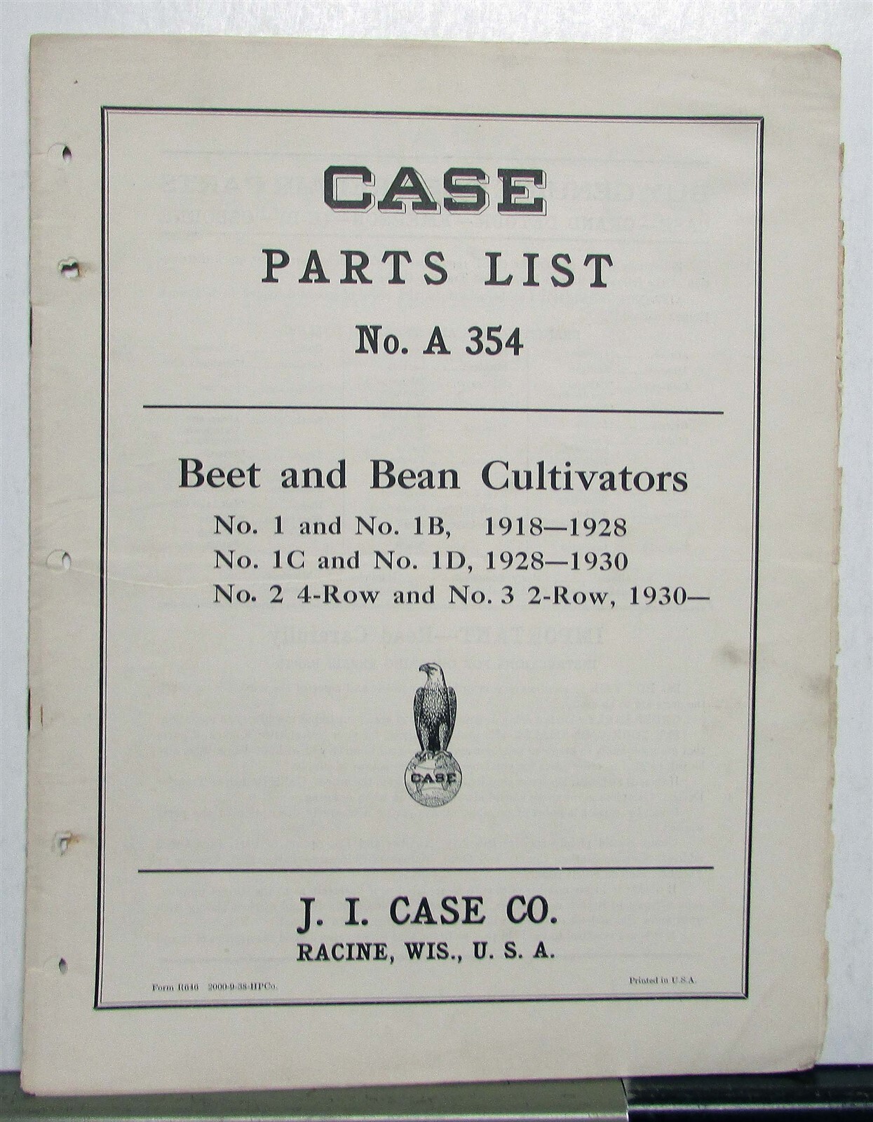 1910s Case Beet&Bean Cultivator Specs Farming Construction Parts List