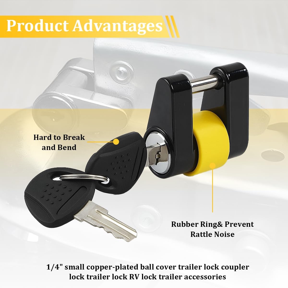 Trailer Tongue Coupler Lock Heavy Duty 1/4&Prime; Dia 3/4&Prime; Span Boat Trailer Security