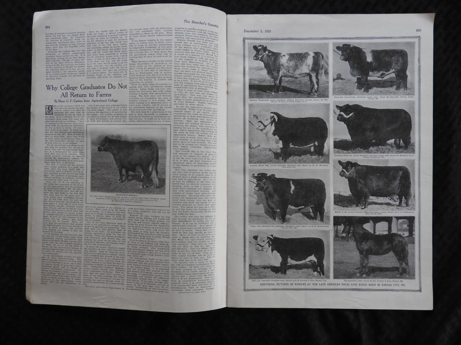 1925 Breeder&rsquo;s Gazette Magazine – cattle rancher farmer horse show VERY GOOD