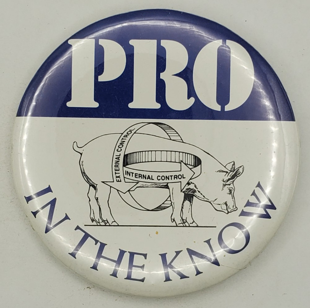 Vintage 80s Pro in the Know Hog Pig Farming Pinback Button Pork Agriculture