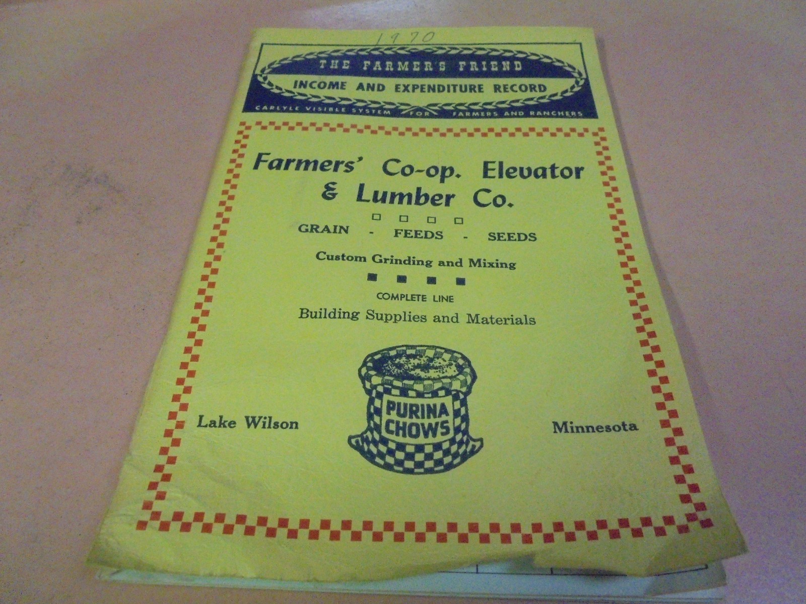 Vintage Farm Ledger Farmer&rsquo;s Co-Op Elevator & Lumber Co. Lake Wilson, Minnesota