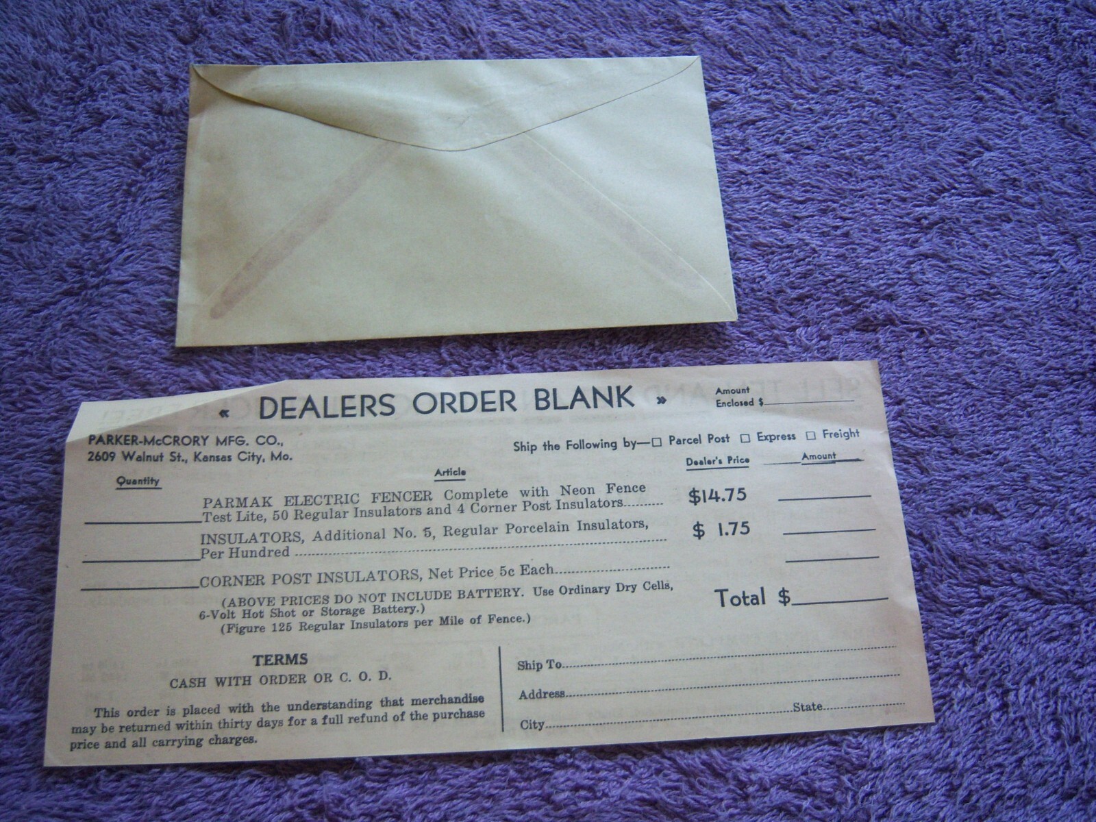 PARKER-McCRORY MANUFACTURING COMPANY ELECTRIC FENCING LETTERHEAD & ADVERTISEMENT