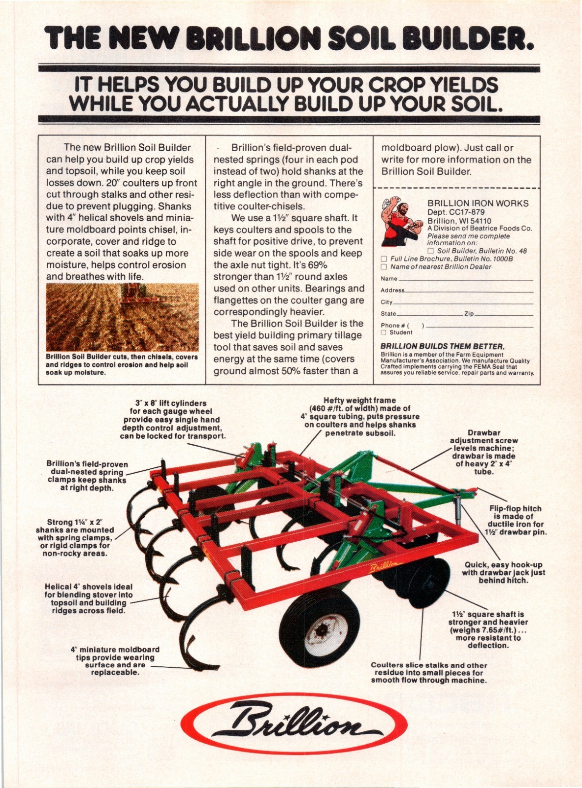 1979 Brillion Soil Builder Tillage Tool 70&rsquo;s Vintage Print Ad