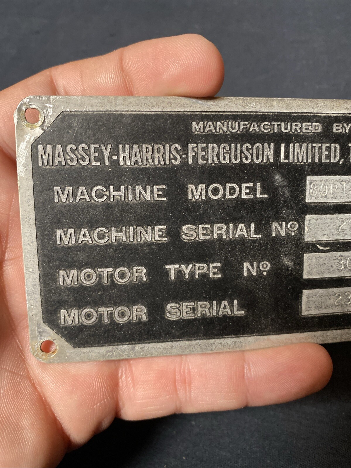 Massey-Harris Ferguson name plate Toronto Canada Farm Tractor Emblem Model
