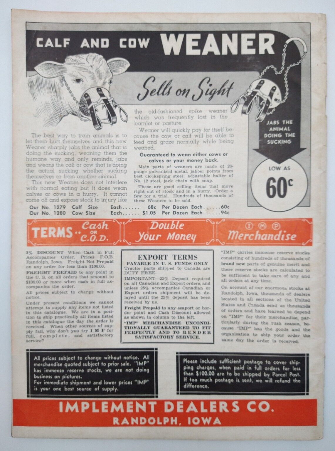 VTG 1943 Implement Dealers Co. Catalog RANDOLPH IA Tractor Truck Parts DEVIL IMP