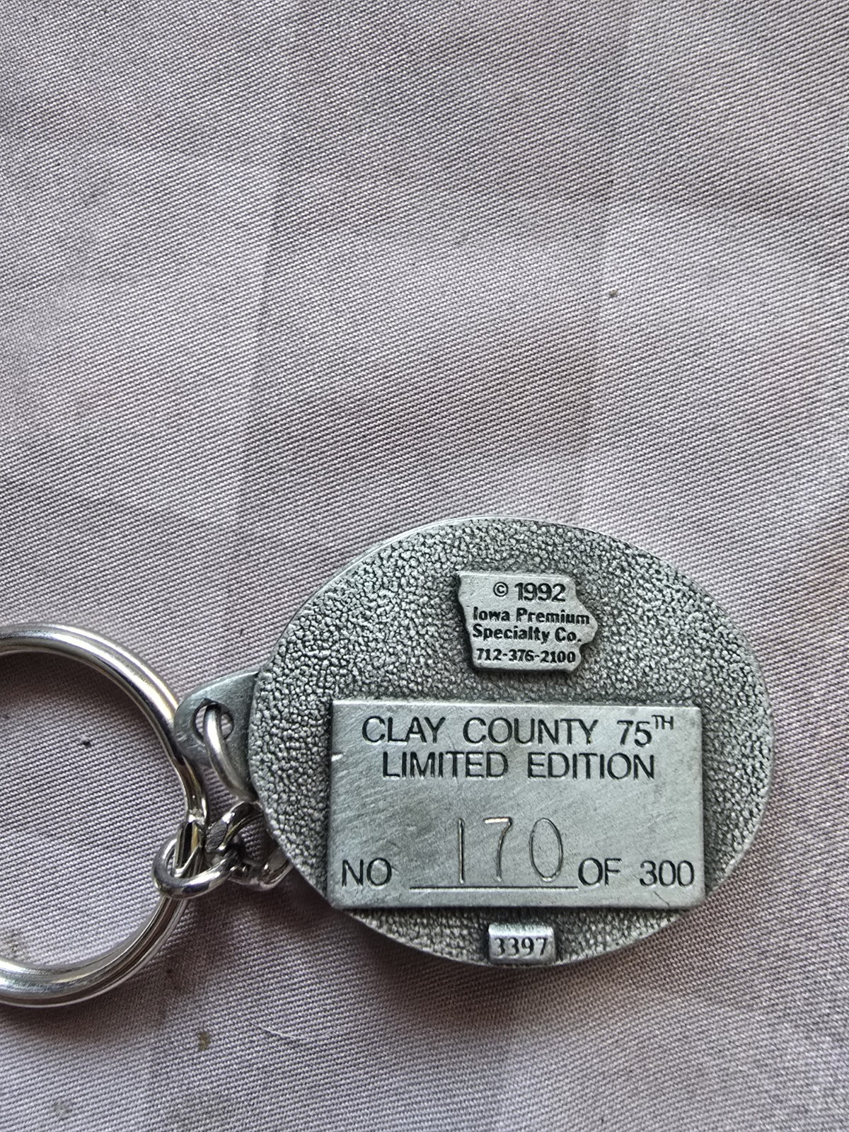 1992 Clay County Fair Iowa 75th Anniversary Key Chain Serial #170 of 300