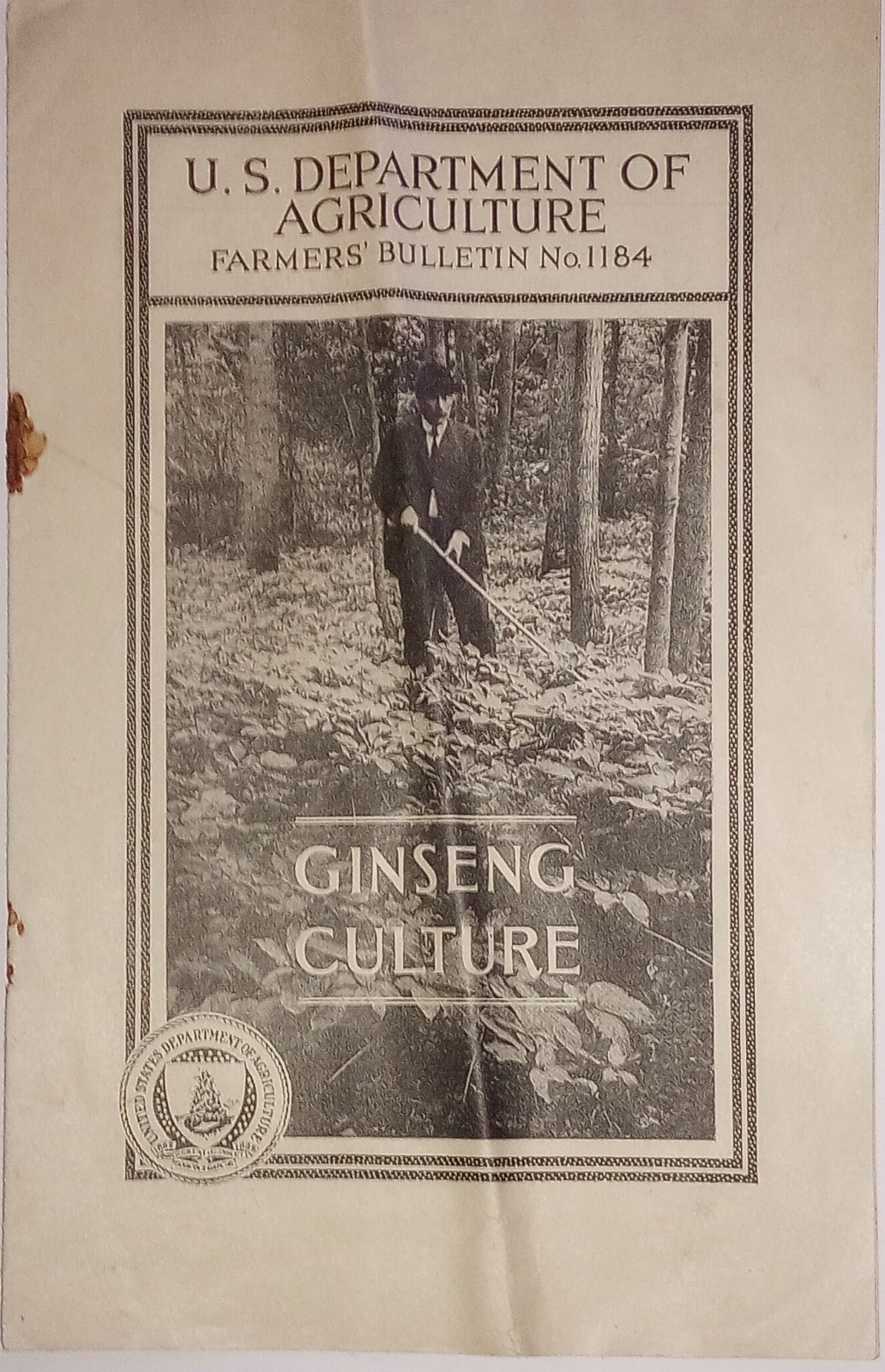 1933 Department Of Agriculture Farmers Bulletin #1184 Ginseng Culture Original