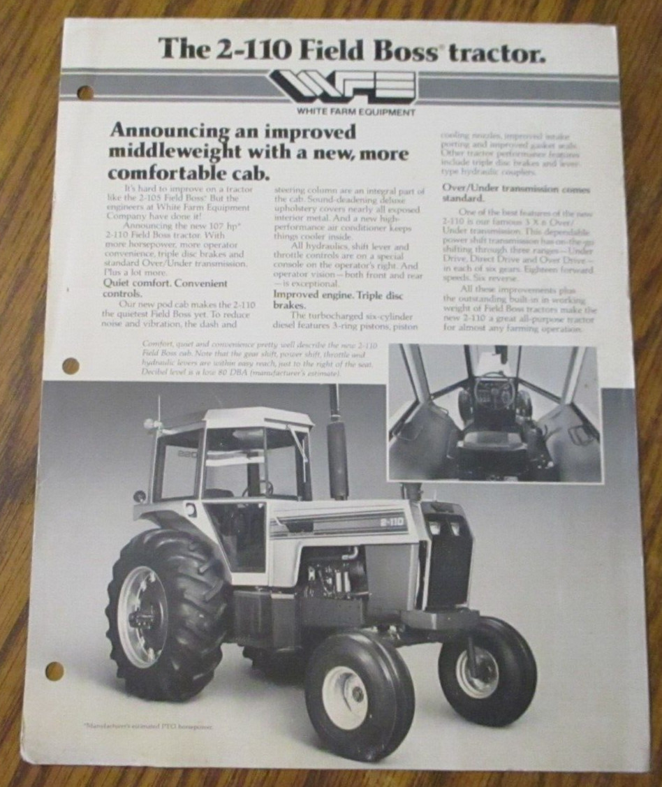 White WFE 2-110 Field Boss Tractor Dealer Advertising Sales Brochure Literature