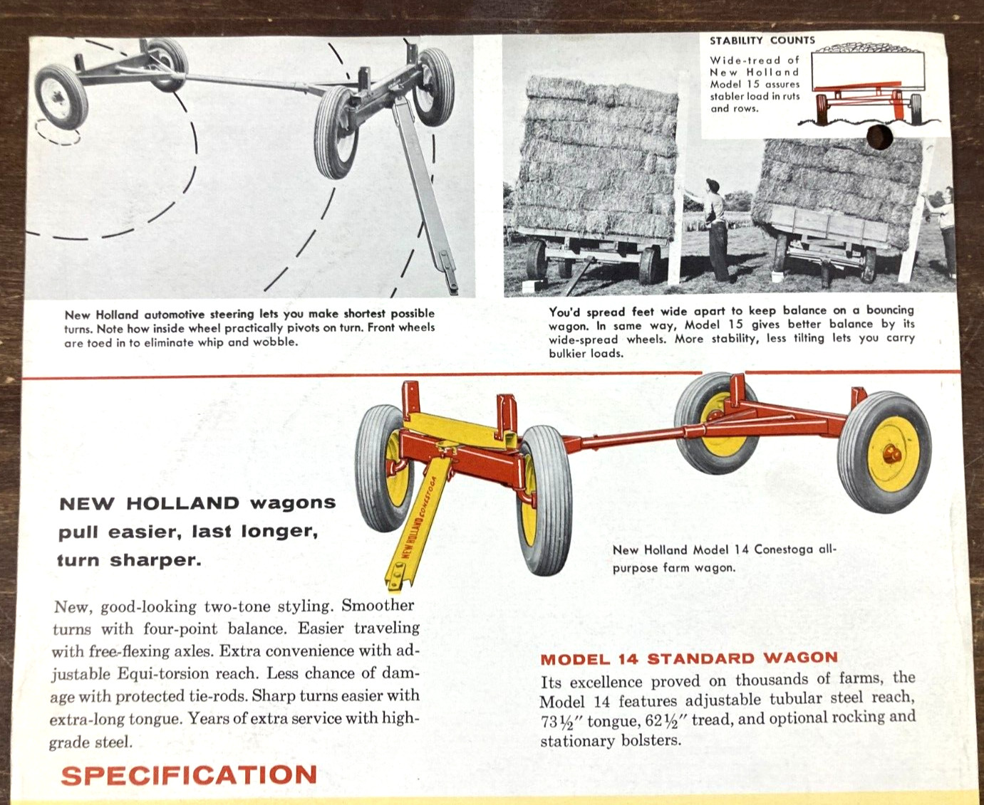 New Holland Conestoga Wagon 1959 Dealer Sales Brochure Spec Sheet Tractor Drawn