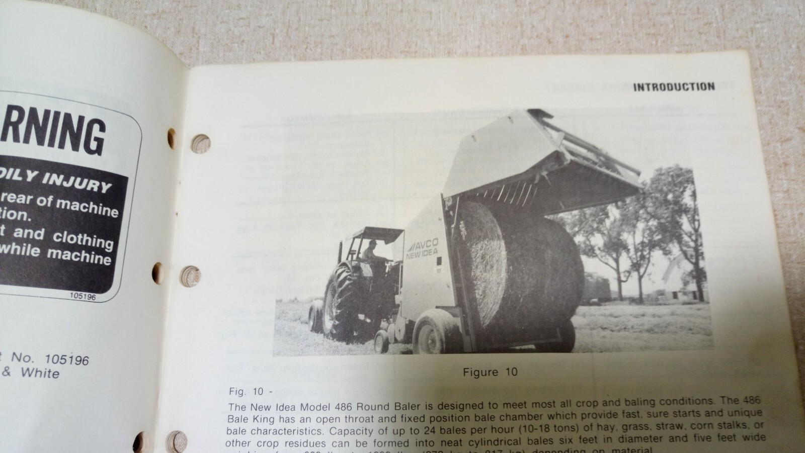 New Idea AVCO 486 RB-106 Round Baler Operator Manual & B-102 Parts List Ohio