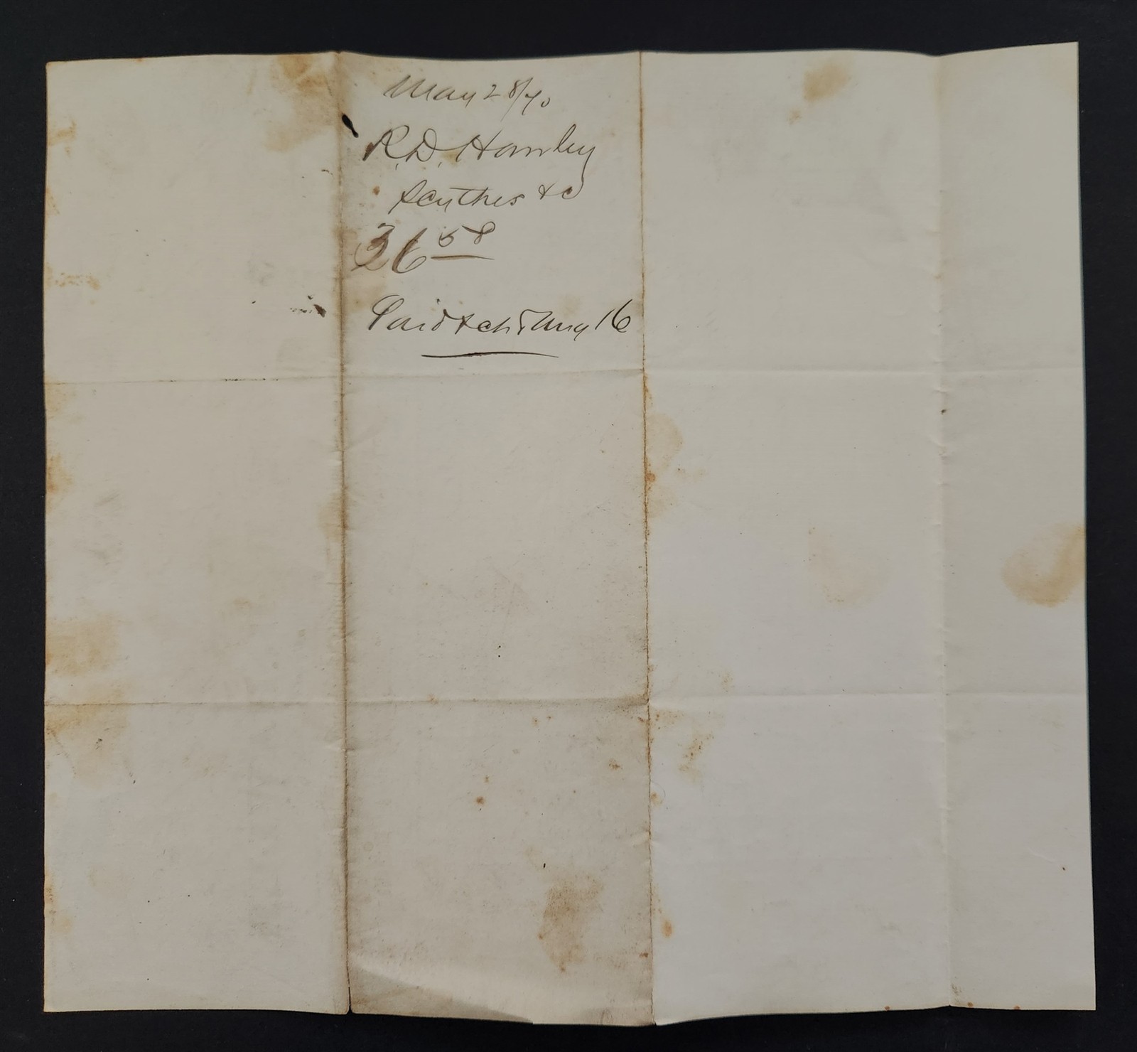 1870 antique BILLHEAD hartford ct RD HAWLEY Seeds Agricultural GILDERSLEEVE