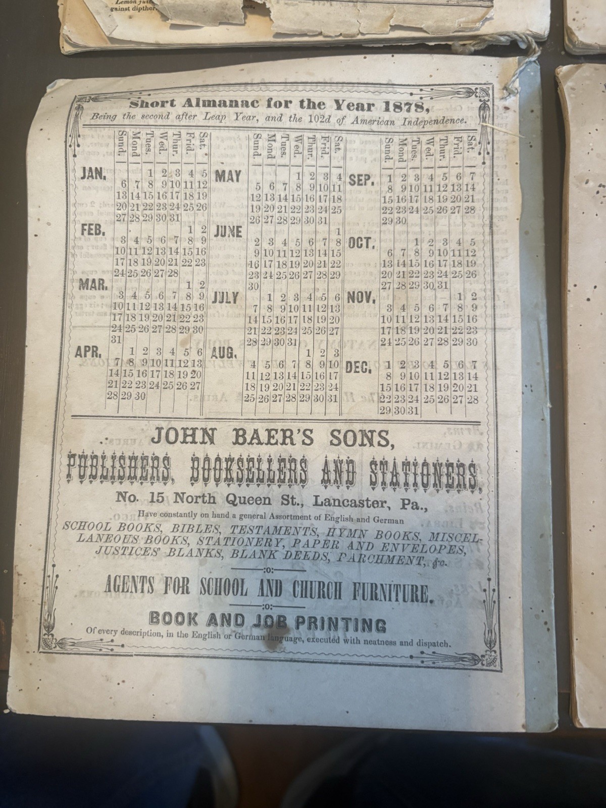 Lot Of 4 John Baer&rsquo;s Agricultural Almanac Lancaster, PA Antique! 1876-1879
