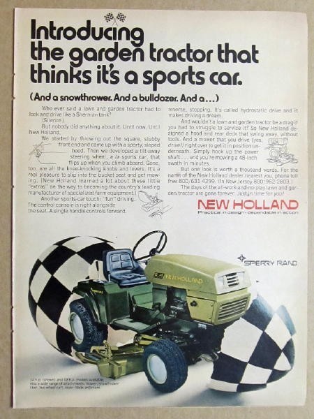 Orig 1971 New Holland S-14 Ad THINKS IS A SPORTS CAR, SNOWTHOWER OR BULLDOZER