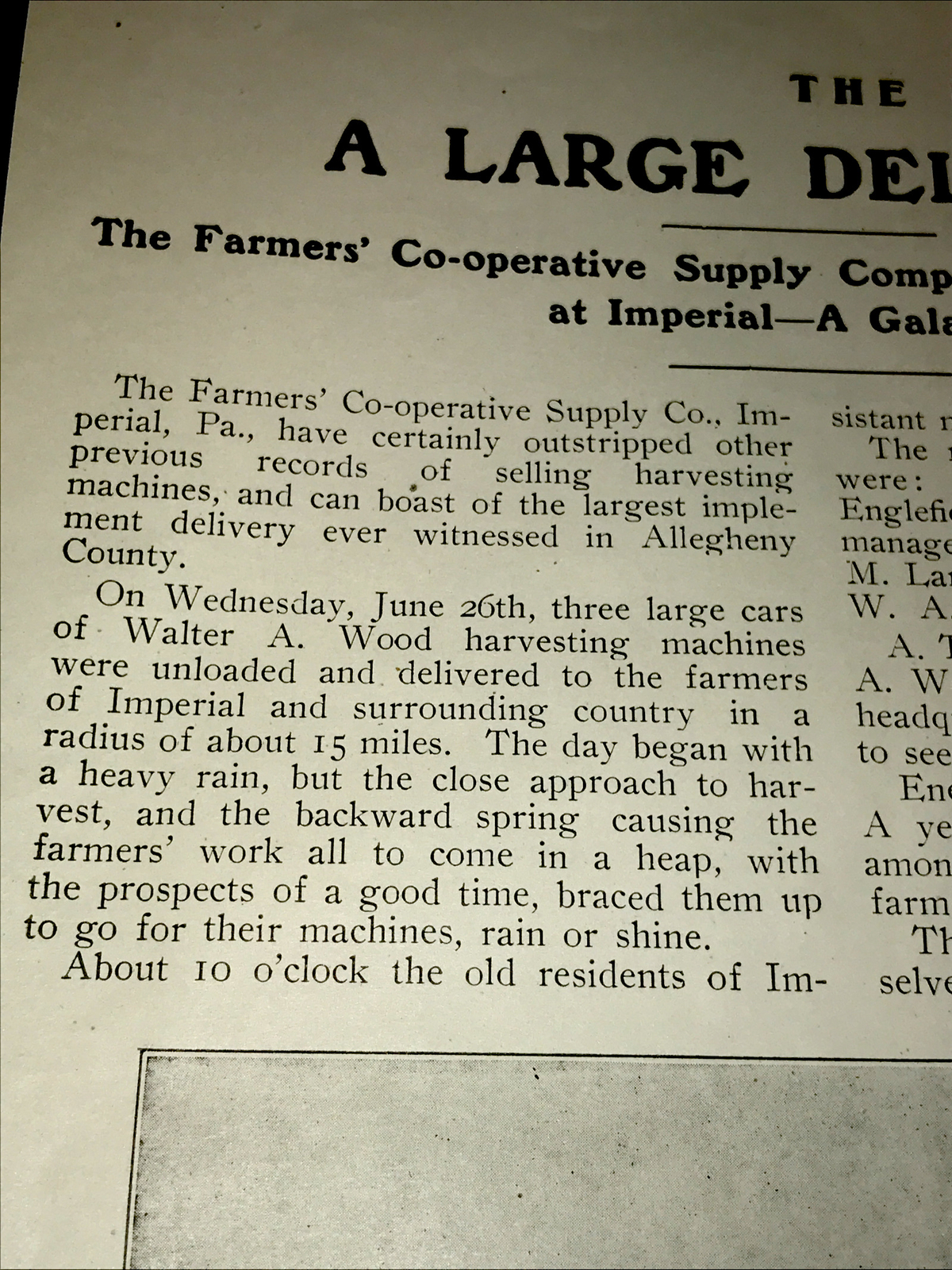 1907 Wood Harvester Farm Advertising – Photo & Article Imperial Pennsylvania