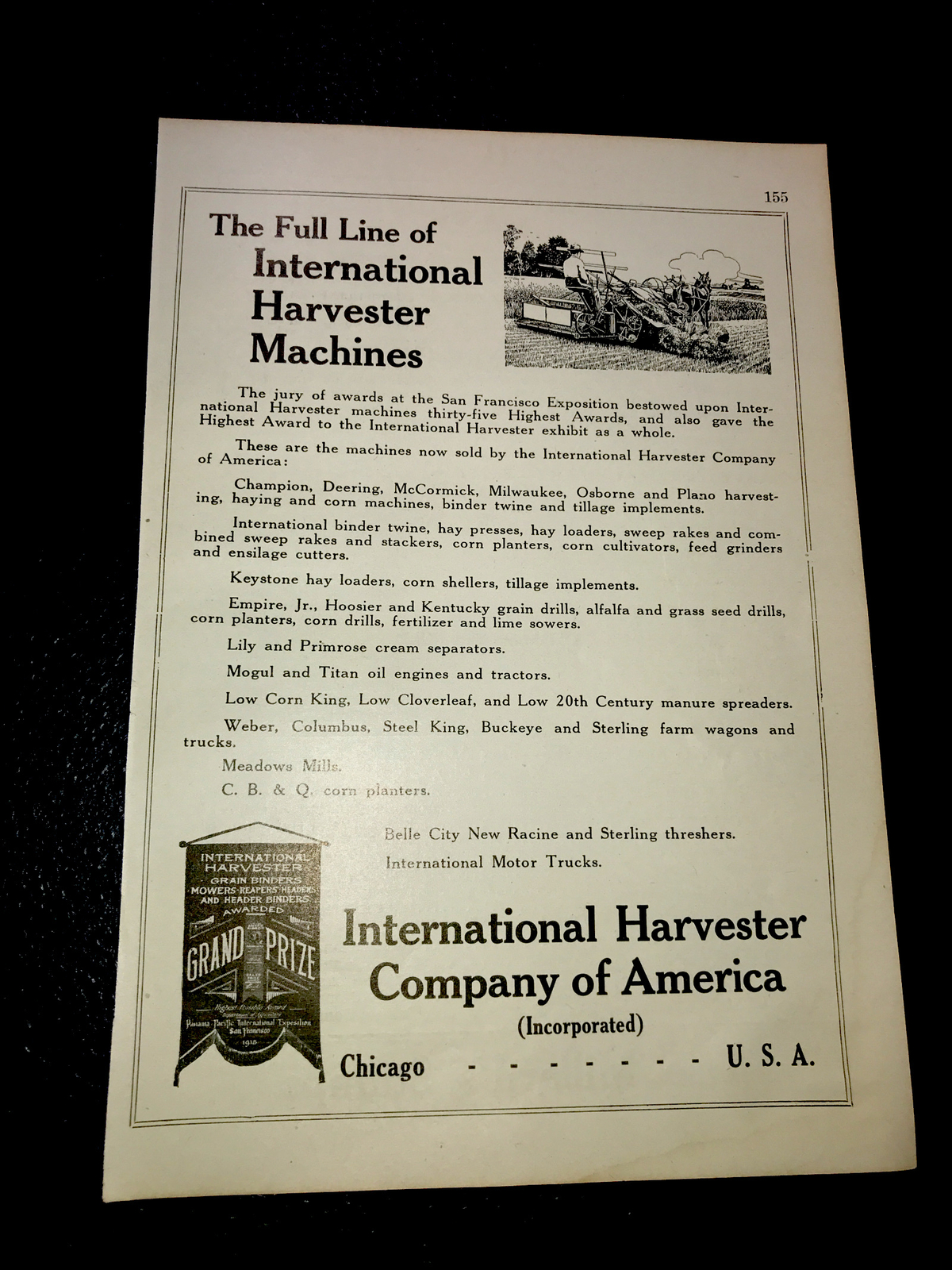 1916 IH International Harvester Co. Farm Machine Advertising – Chicago