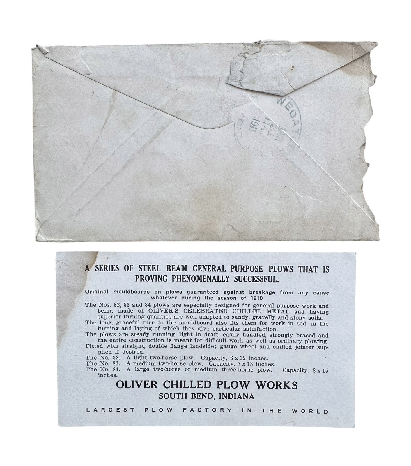 Early 1911 Oliver Chilled Plow Works Farm Advertising Brochure w/Envelope