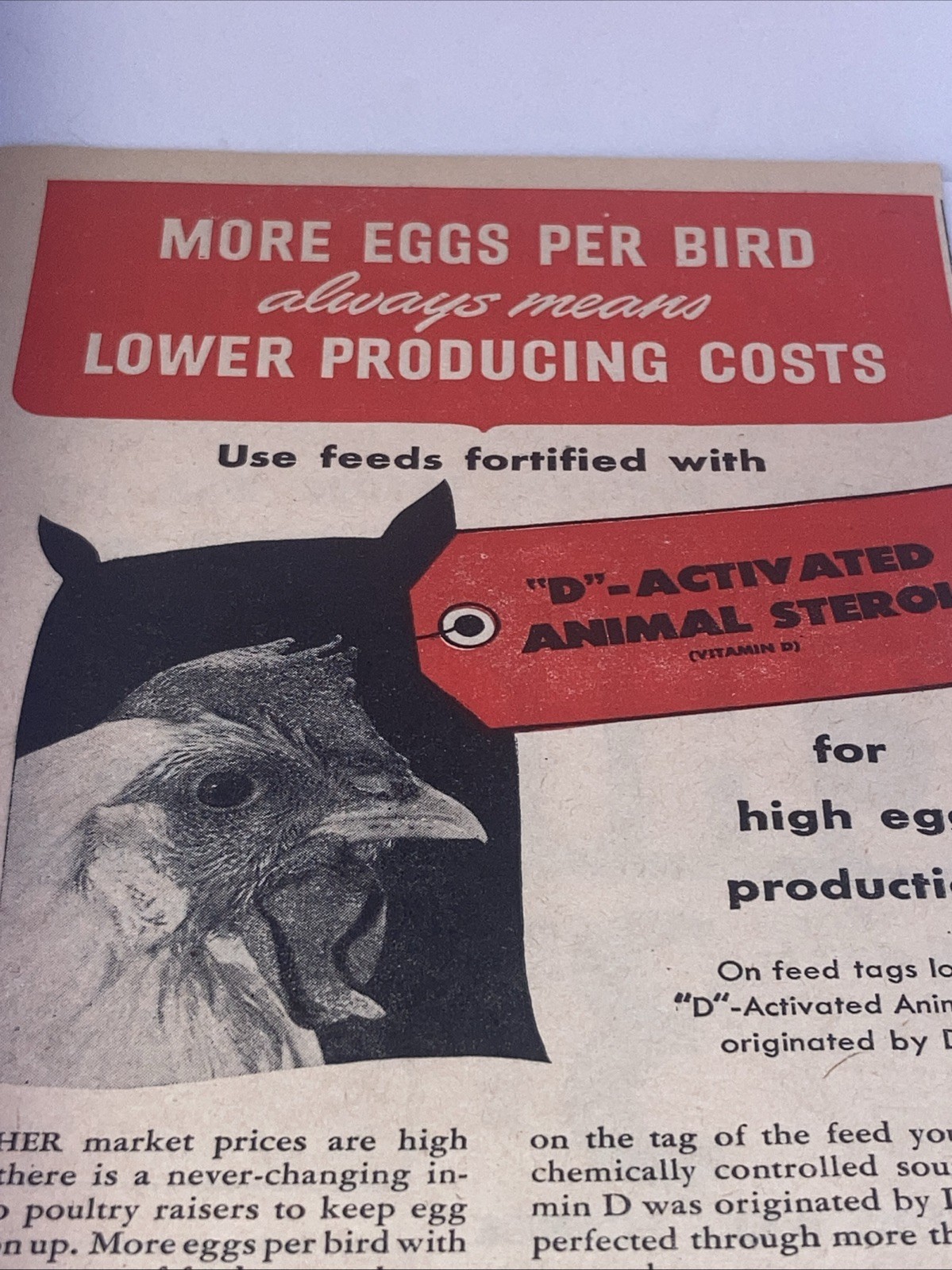 DuPont Delsterol Poultry Feed VTG Print Ad 1945 5”X11” D-Activated Animal PT1