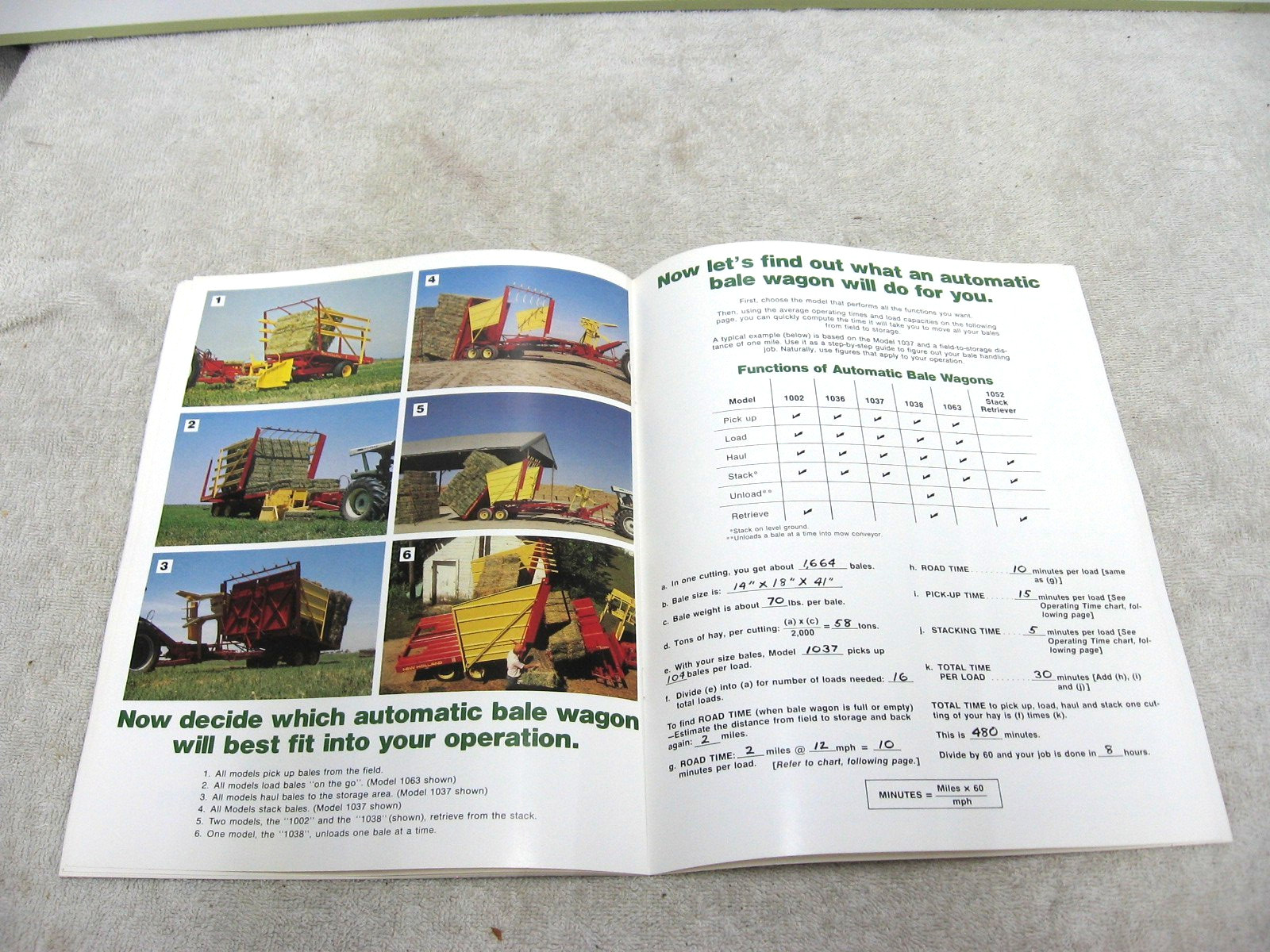VINTAGE 1980 NEW HOLLAND SELF PROPELLED AUTOMATIC BALE WAGON BROCHURE 1002 1068