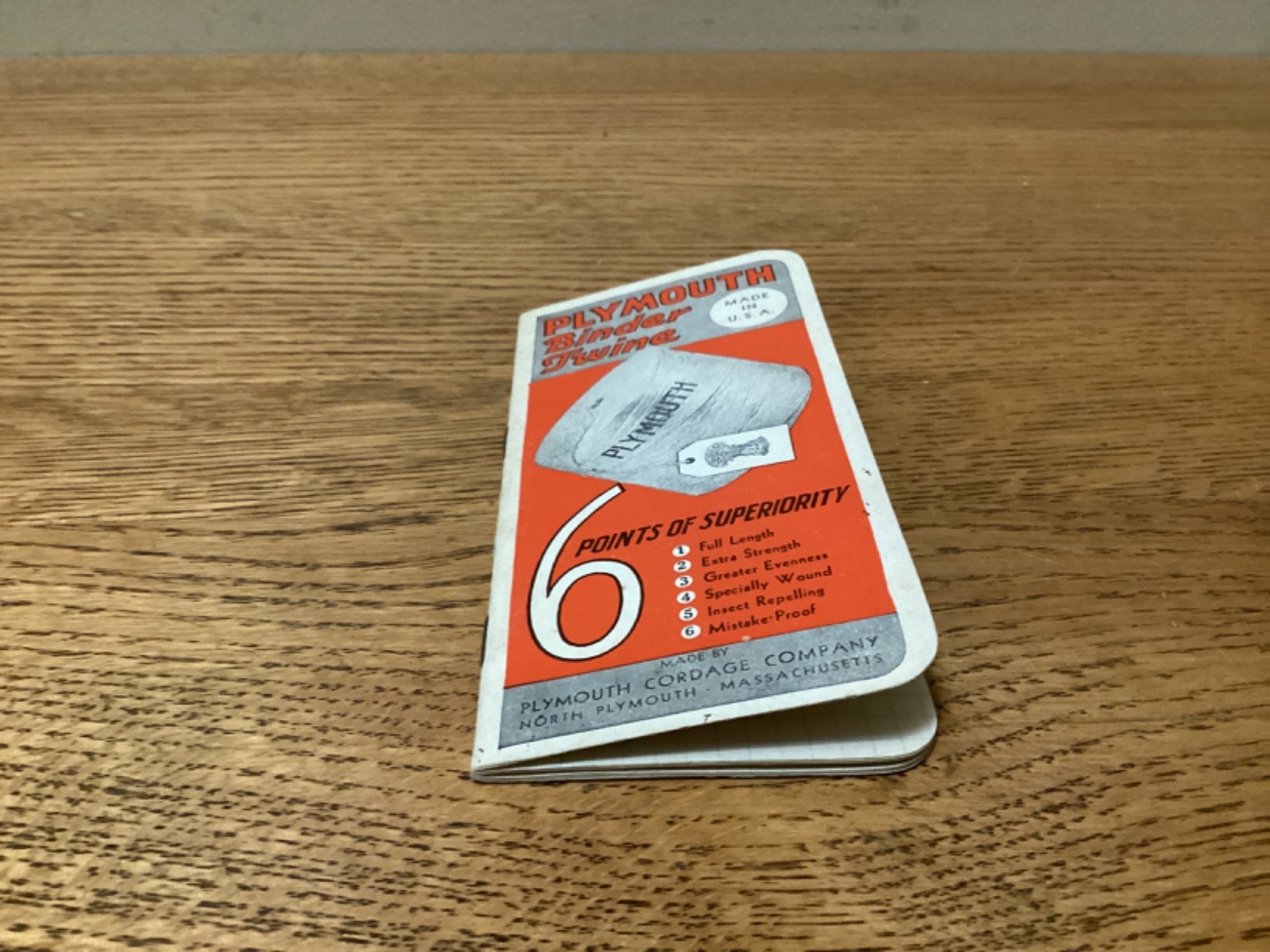 Plymouth Binder Twine 1938-39 Advertising Pocket Notebook North Plymouth Mass.