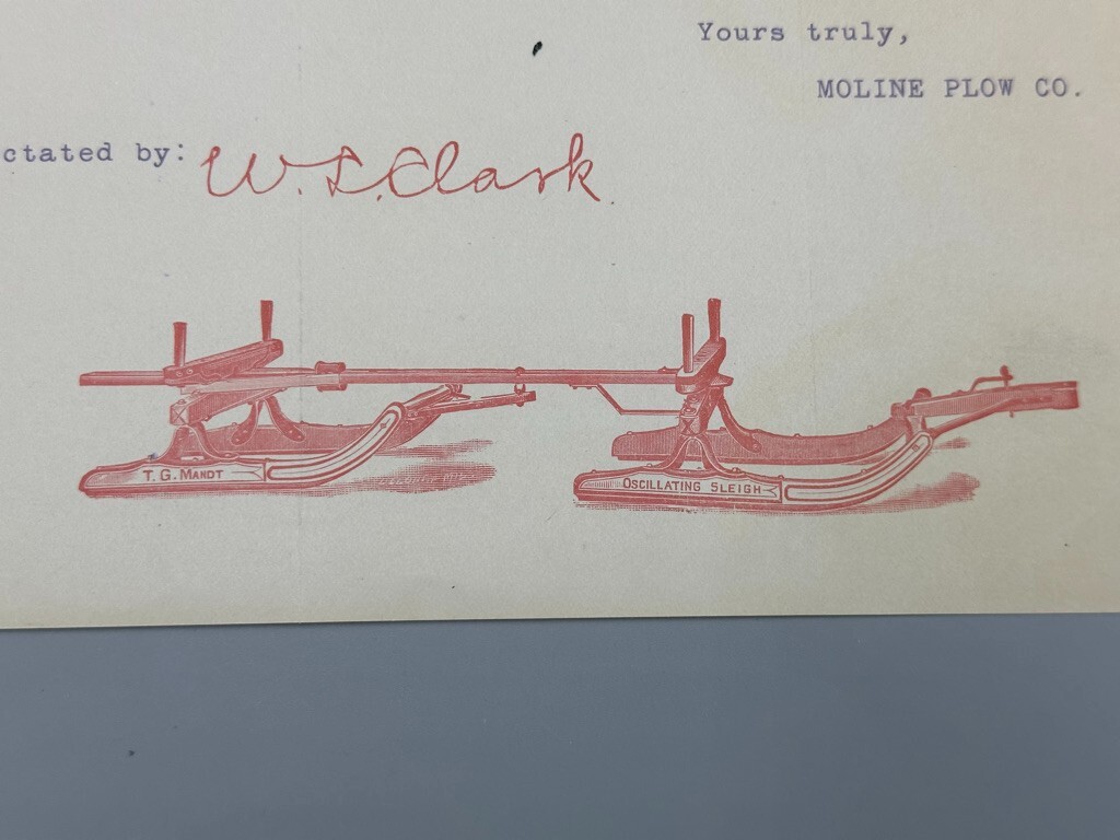 1910 MOLINE PLOW Co MANDT SLEIGH Illustration FARM Advertising Letter Antique