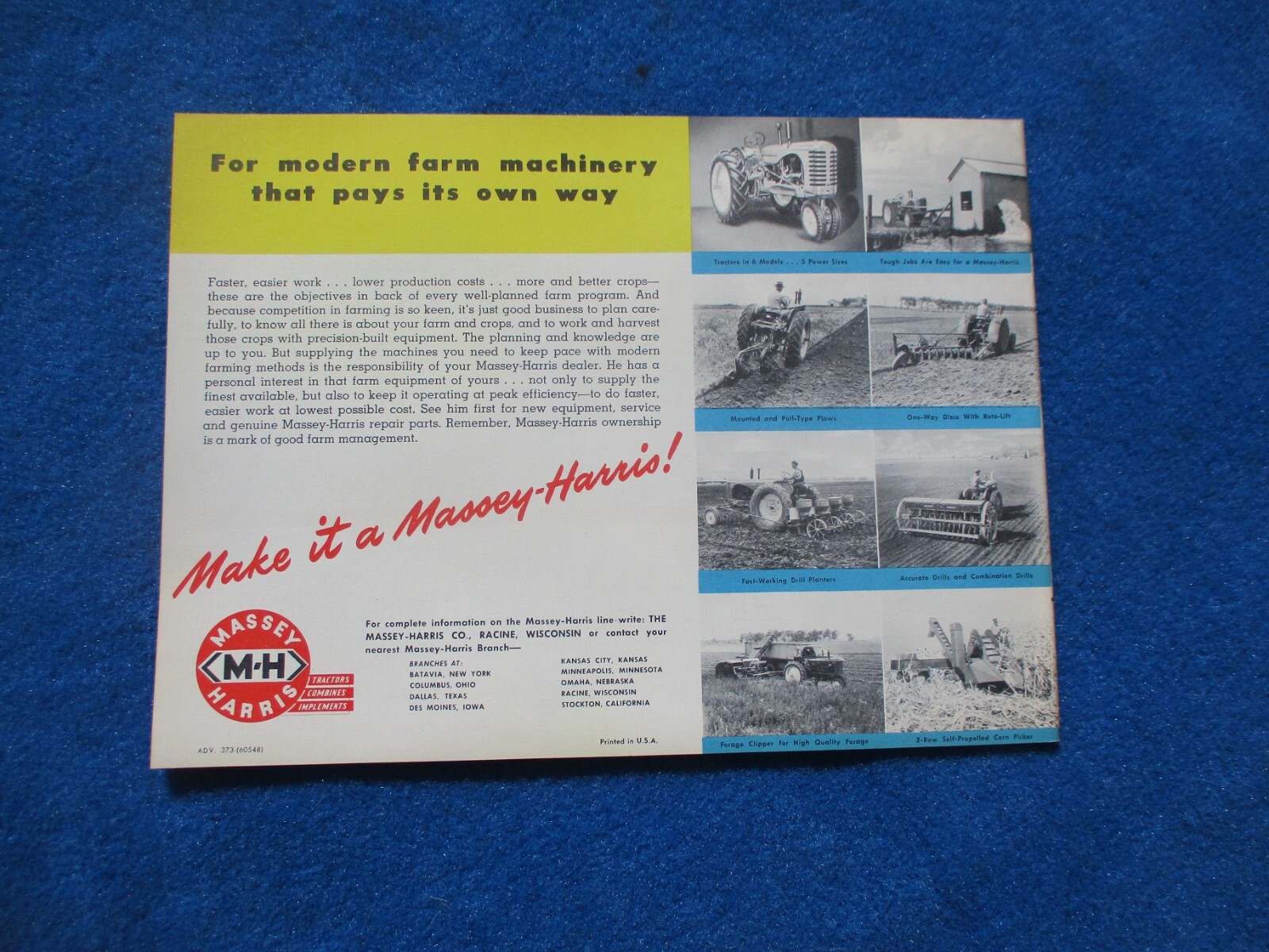 Massey Harris 1950&rsquo;s Combine Sales Booklet Many Full Color Pages Original NOS