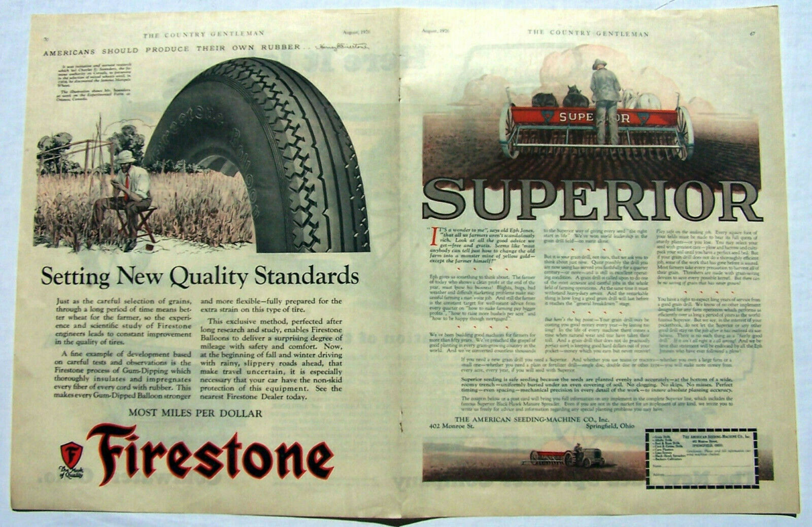 New Idea Spreader Company ad 1926 Sensation of the year 2 page ad Firestone