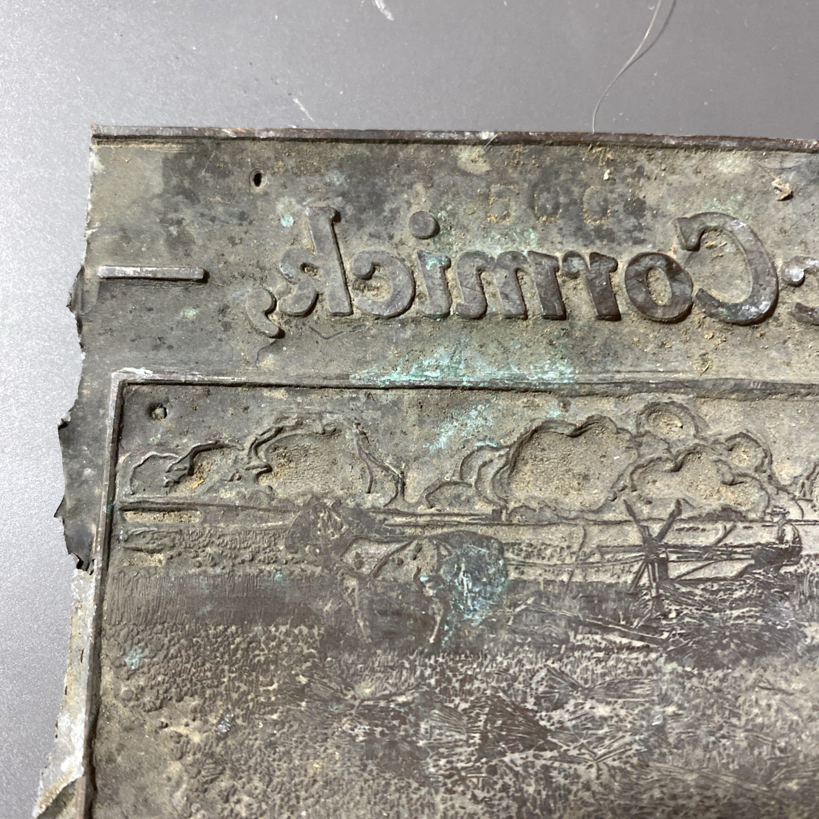 RARE McCormick Deering Copper Printing Plate 1930s farm imagery + Text Look!